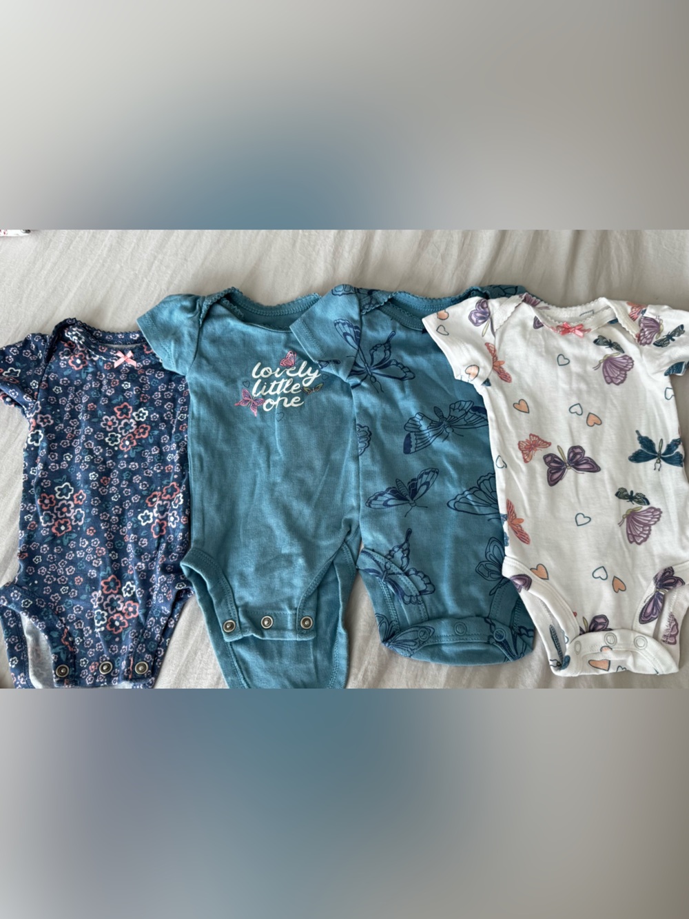 Carter's Girls Butterfly Short-Sleeve Pajama Onesies - Teal, Navy, White